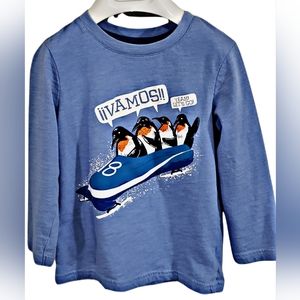 🤑Boys Cat & Jack Sz 4T Bilingual Penguin Graphic Long Sleeve T Shirt
